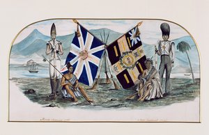 Rutlandshire Alayı, Kuzey Amerika 1759, Yeni Zelanda 1845, c.1850 (kağıt üzerinde wc) by English School