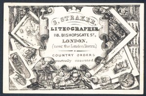 S Straker, litograf, ticaret kartı by English School