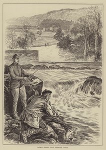 Taymouth Kalesi yakınında somon balıkçılığı (gravür) by English School