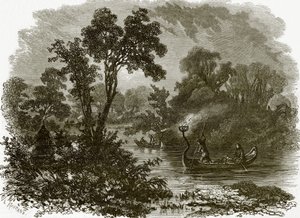 Salteaux Indians fire-fishing by English School