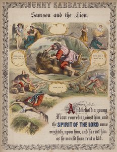 Samson ve aslan (renkli gravür) by English School