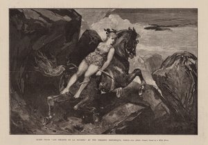 "Lies Pirates De La Savane "dan bir sahne, Theatre Historique, Paris, Leo, Mdlle Oceana, Vahşi Bir Ata Bağlı (gravür) by English School