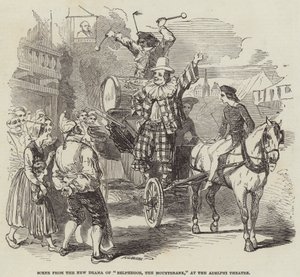 Adelphi Tiyatrosu'ndaki "Belphegor, The Mountebank"ın Yeni Dramasından bir sahne (gravür) by English School