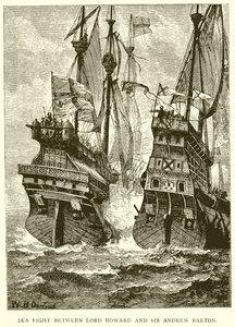 Lord Howard ve Sir Andrew Barton arasındaki Deniz Savaşı by English School