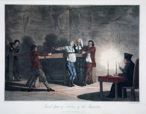 Engizisyonun İkinci Derece İşkencesi, gravür LC Stadler, pub. Cadell & Davies, Londra, c.1813 (renkli gravür) by English School