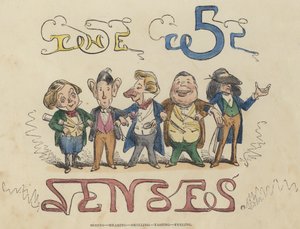 Görme, İşitme, Koklama, Tatma, Hissetme (renkli gravür) by English School