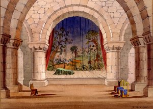Hamlet için Set Tasarımı, William Shakespeare, 1858 (kağıt üzerinde wc) by English School