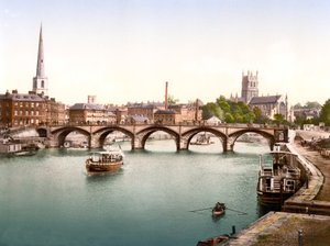Severn Bridge, Worcester (el ile renklendirilmiş fotoğraf) by English School