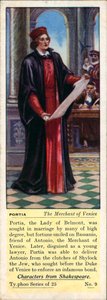 Shakespeare karakterleri: Portia, Venedik Taciri (renkli taş baskı) by English School