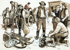 Şerif Henry Plummer, toptan soygun ve şiddetten sorumluydu (kağıt üzerine guaj boya) by English School