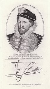 Sir Christopher Hatton, İngiltere'nin Lord Şansölyesi ve Kraliçe I. Elizabeth'in favorisi (gravür) by English School