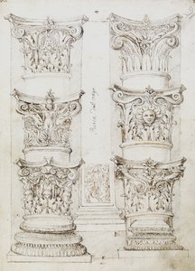 Altı Başkent, Bir Lesene ve İki Sütun Tabanı, Folyo 1, Oxford Albümünün Ustası, c.1512-17 (kalem ve koyu kahverengi mürekkep) by English School