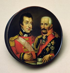 Arthur Wellesley (1769-1852) Wellington Dükü ve Gebbard Leberecht (1742-1819) Field Marshall, Prens von Blucher portreleri ile enfiye kutusu (boyalı ahşap)