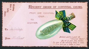 Ekose kurdeleli soda şişesi, Noel kartı by English School