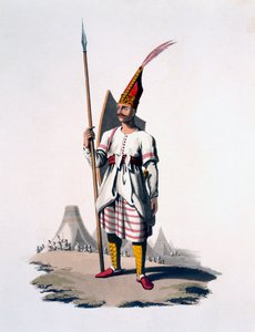 Arnavutluk askeri, Osmanlı Ordusu piyadesi, 1818 (renkli aquatint) by English School