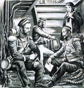 Güverte altında konuşan askerler by English School