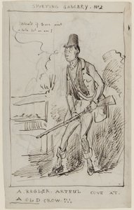 Sporting Gallery No.2, Regler, Artful Cove at a Old Crow, c.1825 (kağıt üzerine kalem ve mürekkep) by English School