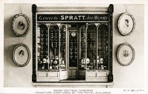 Spratt, Majestelerine Bakkal, Kraliyet Çocukları için minyatür dükkanı, İsviçre Kulübesi, Osborne House, Wight Adası (fotoğraftan sonra taş)