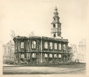 St Mary-Le-Strand, Londra, 1942 tarihli karakalem eskiz by English School