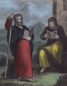 St Paul, Timothy (renkli gravür) by English School