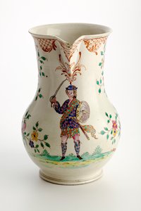 Staffordshire sürahisi, Highland kostümlü figürle süslenmiş, 1755 (tuz sırlı toprak kap) by English School