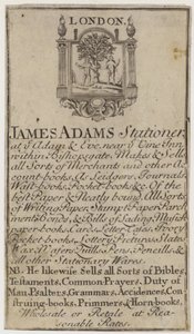 Kırtasiyeciler, James Adams, ticaret kartı by English School