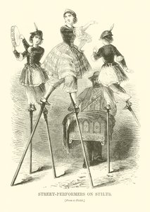 Stilts üzerinde sokak sanatçıları (gravür) by English School