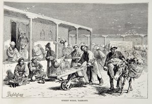 Sokak Manzarası, Yarkand, Elisee Reclus tarafından The Universal Geography, the Earth ve sakinlerinden alınan illüstrasyon, 1878 yayınlandı by English School
