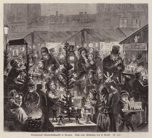 Striezelmarkt Noel pazarı, Dresden, Almanya (gravür) by English School