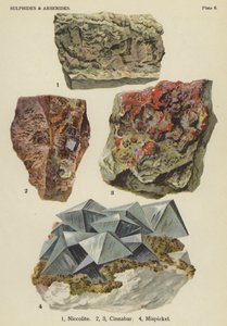 Sülfürler ve arsenitler, nikolit, zinober, mispikel (renkli taş) by English School