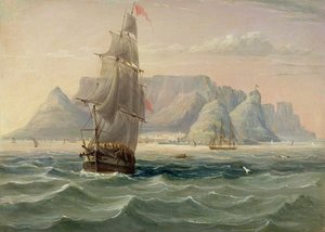 Masa Dağı, Cape Town, Denizden, 1820 (kart üzerinde yağlı boya)