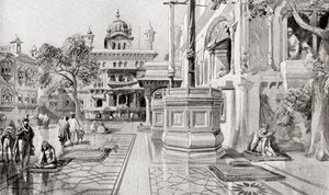 Akal Takht veya Akal Bunga, Harmandir Sahib (Altın Tapınak) kompleksi, Amritsar, Pencap, Hindistan, 1864, Hutchinson