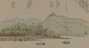 The Banks of the Irrawaddy, Burma, 1886 (kağıt üzerinde kalem ve mürekkeple tuvalet) by English School
