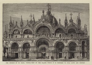 St Mark Kilisesi, Venedik, Yıkılıp yeniden inşa edilmesi önerilen cephenin görünümü (gravür) by English School