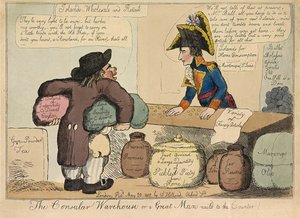 Konsolosluk Deposu ya da Büyük Adam Sayaca çivilenmiş, pub. 1802 (el renkli gravür) by English School