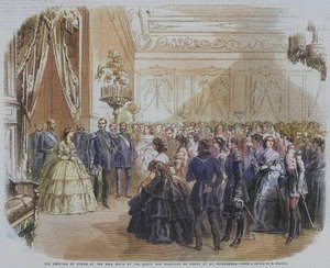 Rusya İmparatoru, St Petersburg'da Kont ve Kontes de Morny tarafından verilen Baloda (gravür) by English School