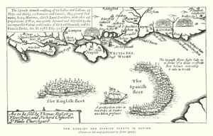 İngiliz ve İspanyol filoları iş başında (gravür) by English School