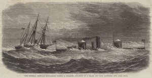 Federal Zırhlı Monadnock, Hatteras Burnu açıklarında bir Fırtınada Engelli Bir Silahlı Tekneyi çekiyor (gravür) by English School