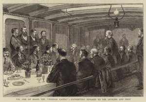 "Windsor Kalesi" Gemisinde Yangın, Subaylara ve Mürettebata Ödüller dağıtıyor (gravür) by English School