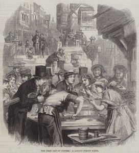 İstiridyelerin İlk Günü, Londra Sokak Manzarası (gravür) by English School