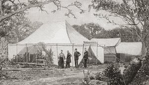 İlk Presbiteryen Kilisesi, Miami, Florida, Amerika Birleşik Devletleri, 19. yüzyılın sonlarında. Rahip Henry Keigwin tarafından 1896'da kurulan kilise, ayinler bir çadıra taşınmadan önce kaba bir tahta restoranda başladı. The Strand Magazine yayınından by English School