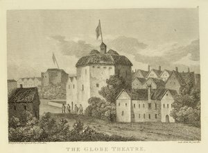 The Globe Theatre on the Bankside, bir gravür c.1612