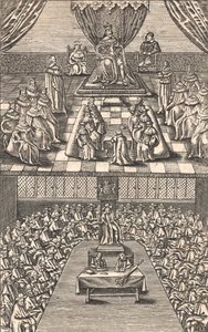 Lordlar Kamarası ve Avam Kamarası, Kral I. Charles, c.1640 (renkli gravür) by English School