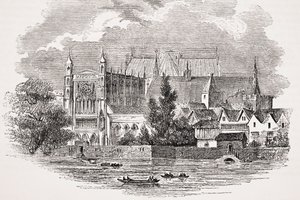 The Houses of Parliament from the river in the time of John Hampden, from 
