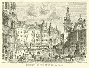 Marienplatz, eski ve yeni Rathaus ile by English School