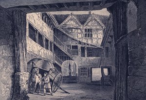 The New Inn, Gloucester, John Richard Green'in 'A Short History of The English People (Cilt II)' için çizimi (litho) by English School