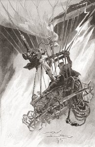 Sıcak Hava Balonundaki Tehlikeler. Zor durumda ve düşmek üzere olan bir balon. The Strand Magazine'den, 1896'da yayınlandı (litho) by English School