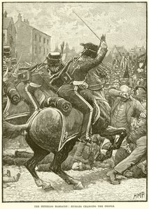 Peterloo Katliamı: Hussars Halkı şarj ediyor by English School