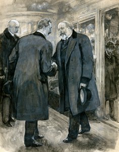 Galler Prensi Alman İmparatorunu selamlarken, Charing Cross İstasyonu, 20 Ocak 1901 (kağıt üzerinde wc) by English School
