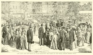 Kraliçe ve Galler Prensi, Royal Jubilee Garden partisinde konukları karşılarken by English School